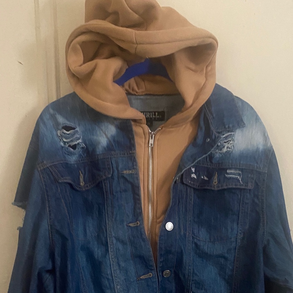 Thrill Blue Denim Jacket with Tan Hoodie